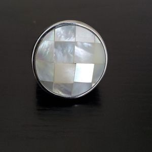 Mother-of-Pearl & Stainless Steel Faceted Ring